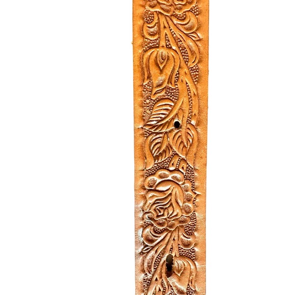 Vintage Tooled Belt Brown Flowers Vintage Unique One of a Kind - Picture 2 of 7